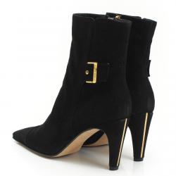Chanel Black Leather Buckle Ankle Boots Size 37.5