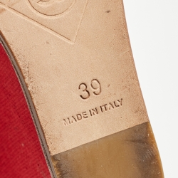Chanel Red Canvas CC Wedge Slide Sandals Size 39