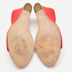 Chanel Red Canvas CC Wedge Slide Sandals Size 39