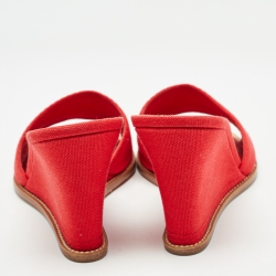 Chanel Red Canvas CC Wedge Slide Sandals Size 39