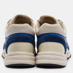 Pre Owned Chanel Blue/White Suede and Neoprene CC Low Top Sneakers Size 37