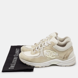 مملوكة مسبقًا Chanel White Suede and Fabric CC Low Top Sneakers Size 38