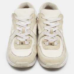 مملوكة مسبقًا Chanel White Suede and Fabric CC Low Top Sneakers Size 38