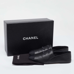 Pre Owned Chanel Black Leather CC Slip On Loafers Size 39