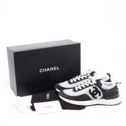 Pre Owned Chanel Black/Grey Nylon and Suede CC Logo Lace Up Sneakers Size 40