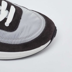 Pre Owned Chanel Black/Grey Nylon and Suede CC Logo Lace Up Sneakers Size 40