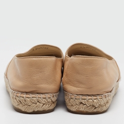 Pre Owned Chanel Beige/Black Leather CC Espadrille Flats Size 39