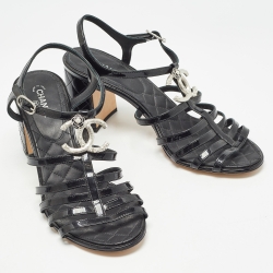 Chanel Black Patent Ankle Strap Sandals Size 41