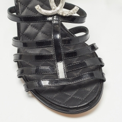 Chanel Black Patent Ankle Strap Sandals Size 41