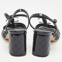 Chanel Black Patent Ankle Strap Sandals Size 41
