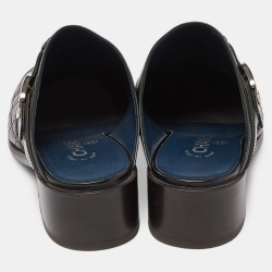 Pre Owned Chanel Brown/Black Quilted Leather Buckle Detail Mules Size 39.5