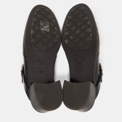 Pre Owned Chanel Brown/Black Quilted Leather Buckle Detail Mules Size 39.5