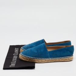 Pre Owned Chanel Blue Suede CC Espadrille Flats Size 37
