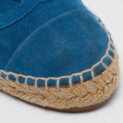 Pre Owned Chanel Blue Suede CC Espadrille Flats Size 37