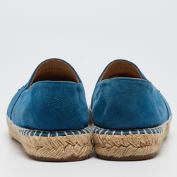 Pre Owned Chanel Blue Suede CC Espadrille Flats Size 37