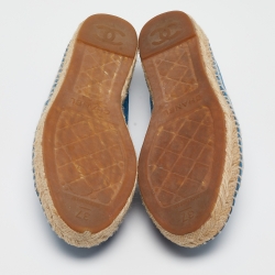 Pre Owned Chanel Blue Suede CC Espadrille Flats Size 37