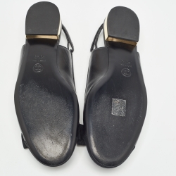 Pre Owned Chanel Black Leather and Canvas CC Bow Cap Toe Slingback Flat Sandals Size 40.5