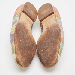 Pre Owned Chanel Multicolor Floral Print Glitter Lame Fabric CC Smoking Slippers Size 37.5