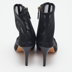 Chanel Black Leather and Mesh CC Cap Toe Ankle Booties Size 36
