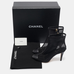 Chanel Black Leather and Mesh CC Cap Toe Ankle Booties Size 36