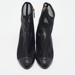 Chanel Black Leather and Mesh CC Cap Toe Ankle Booties Size 36