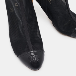Chanel Black Leather and Mesh CC Cap Toe Ankle Booties Size 36