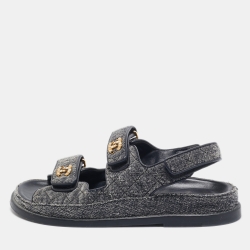 Chanel Two Tone Velvet CC Dad Sandals Size 37