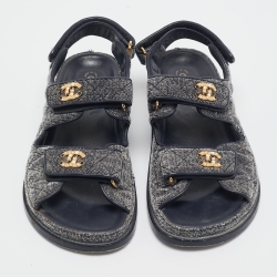 Chanel Two Tone Velvet CC Dad Sandals Size 37