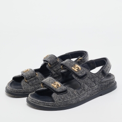 Chanel Two Tone Velvet CC Dad Sandals Size 37