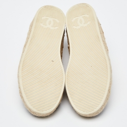 Chanel Beige/Black Raffia, Fabric and Grosgrain CC Lace Up Espadrilles Sneakers Size 38