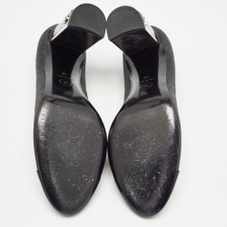 Pre Owned Chanel Black Glitter And Cap Toe Block Heel Pumps Size 40