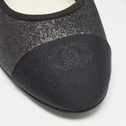 Pre Owned Chanel Black Glitter And Cap Toe Block Heel Pumps Size 40