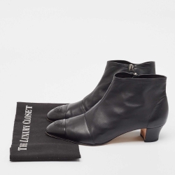 Chanel Black Leather CC Ankle Boots Size 41
