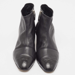 Chanel Black Leather CC Ankle Boots Size 41