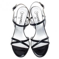 Chanel Black Patent Criss Cross Sandals Size 39