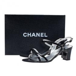 Chanel Black Patent Criss Cross Sandals Size 39