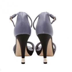 Pre Owned Chanel Lavender Leather Ankle Strap Sandals Size 38