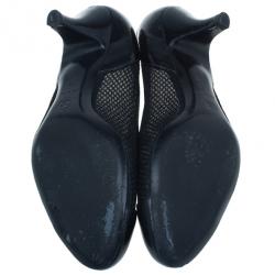 Pre Owned حذاء كعب شانيل جلد أسود لامع ومقدمة حذاء شبكة مقاس 38