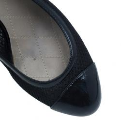 Pre Owned حذاء كعب شانيل جلد أسود لامع ومقدمة حذاء شبكة مقاس 38