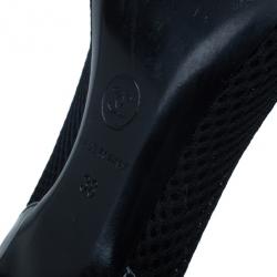 Pre Owned حذاء كعب شانيل جلد أسود لامع ومقدمة حذاء شبكة مقاس 38