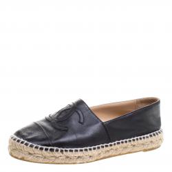 Pre Owned حذاء إسبادريلز شانيل CC جلد أسود مقاس 36