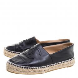 Pre Owned حذاء إسبادريلز شانيل CC جلد أسود مقاس 36