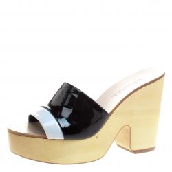 Chanel Monochrome Patent Leather CC Mules Size 39.5