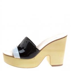 Chanel Monochrome Patent Leather CC Mules Size 39.5