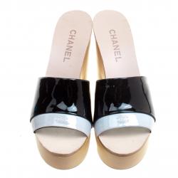 Chanel Monochrome Patent Leather CC Mules Size 39.5