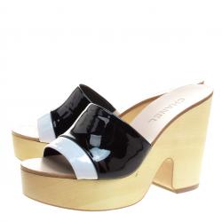 Chanel Monochrome Patent Leather CC Mules Size 39.5