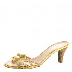 Chanel Gold Metallic  Watersnake Slides Size 39.5