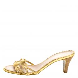 Chanel Gold Metallic  Watersnake Slides Size 39.5
