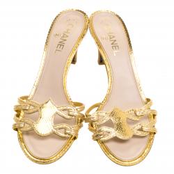 Chanel Gold Metallic  Watersnake Slides Size 39.5