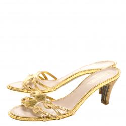 Chanel Gold Metallic  Watersnake Slides Size 39.5